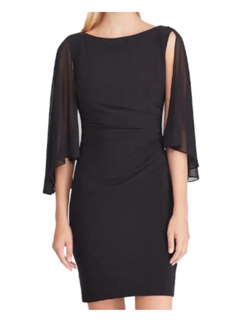 Chaps Black Split-Sleeve Cocktail Dress